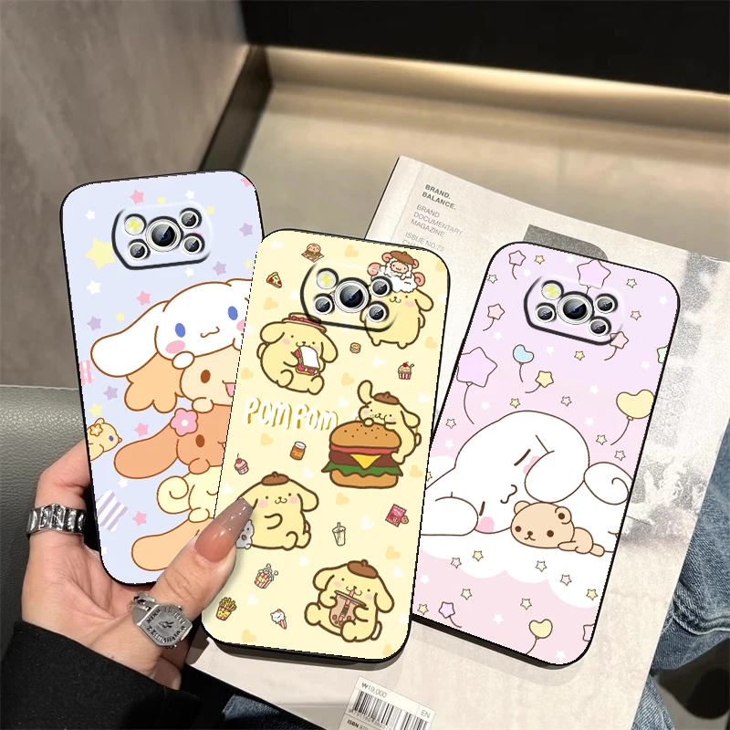 Sanrio Cinnamoroll Pochacco For Xiaomi Mi Poco F5 F4 F3 X6 X5 X4 X3 M6 M5 M5S M4 M3 C65 Pro GT NFC 5G Black Cover Phone Case