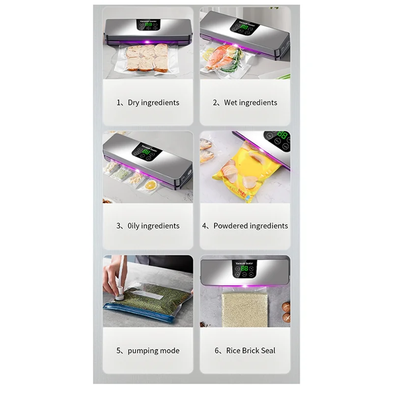 A005-電動真空シーラーマシン ドライ/ウェット食品包装シール 鮮度保持 タッチボタン デジタルディスプレイ 取り外し可能クリーン(US)