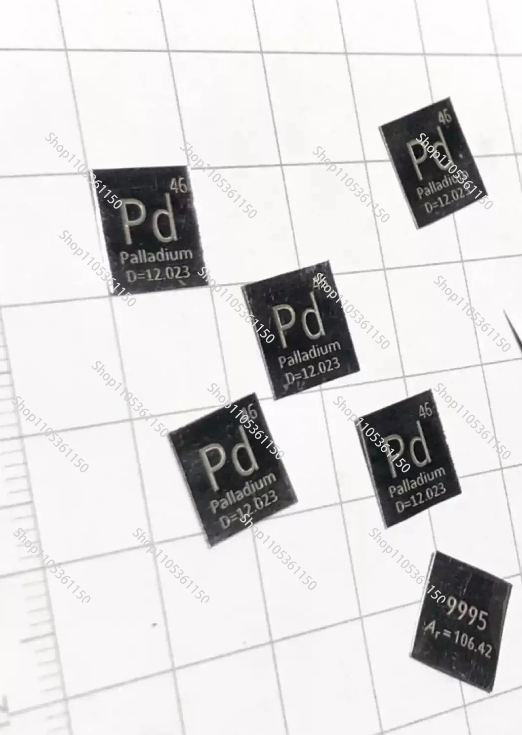 Palladium sheet - periodic table style palladium sheet - pure palladium sheet - pd9995