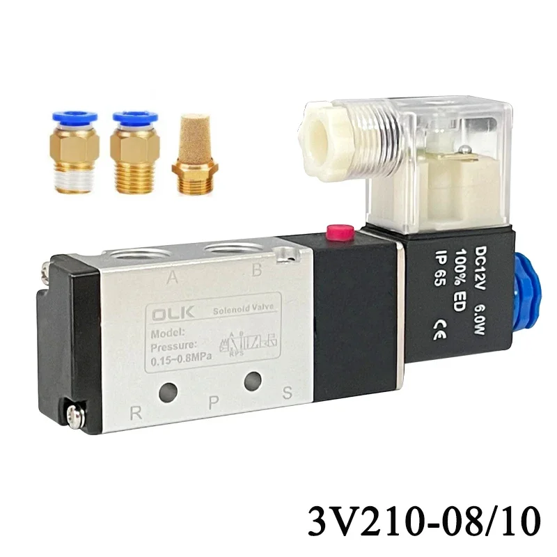 

3V210-08 Pneumatic Solenoid Valve 3 Way 2 Position Air Directional Control Valve Pneumatic ValveDC12V DC24V AC110V AC220V