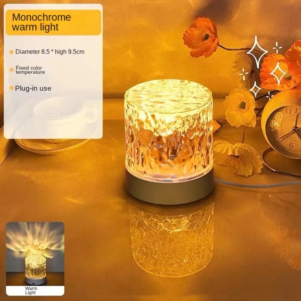 Water Ripple Projector Night Light Dynamic Rotating Flame Crystal Lamp 3/16 Colors Home Decoration Bedside Decorative Lamps
