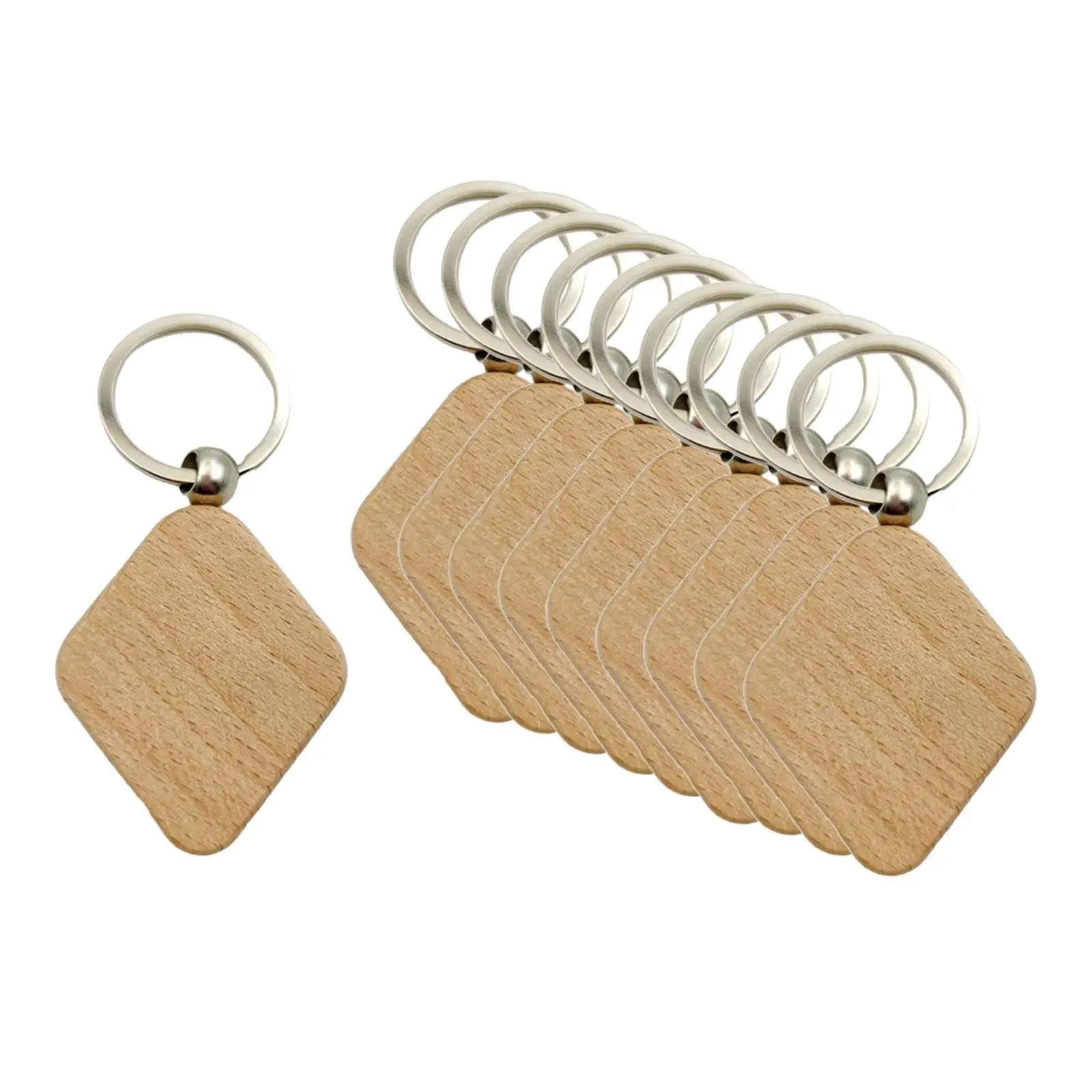 10Pcs Wooden Key Chain DIY Wood Slices Unfinished Key Tags Key Rings