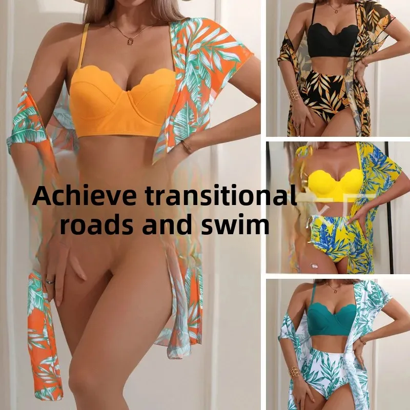 

Sexy Print Bikini Set High Waist Three-piece Women's Swimsuit Cross-border Female Fashionable Swimwear from Mainland China
