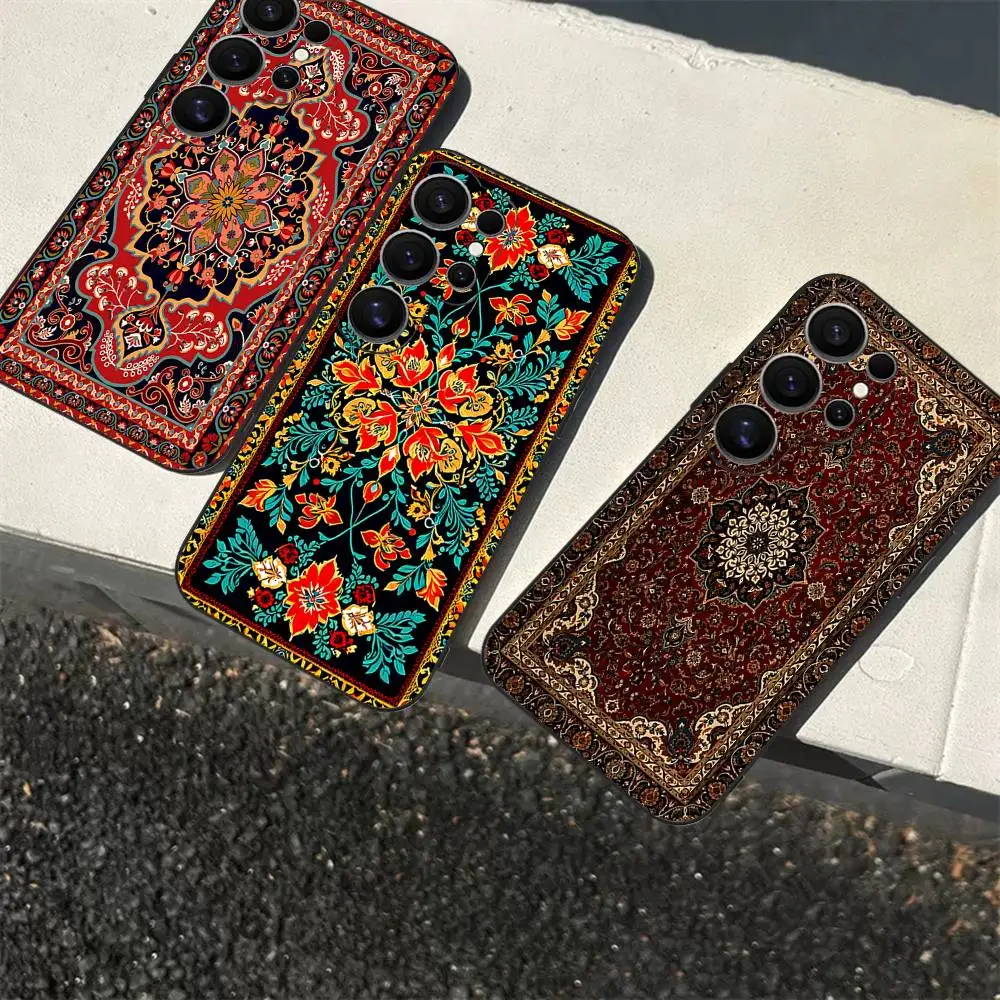 Persian Carpet Floral Art Phone Case For Samsung S 24 fe 25 Ultra plus 20 lite 21 30 22 23 24 22 Ultra 5G Fundas