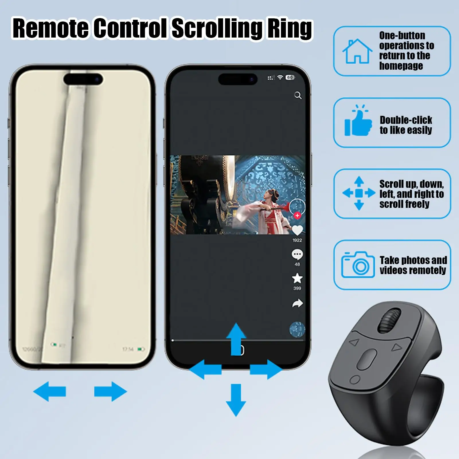 

Прокрутка с дистанционным управлением, кольцо с синим зубом, кончик пальца, мини-видеокамера, кнопка, контроллер, беспроводное прокрутка видео