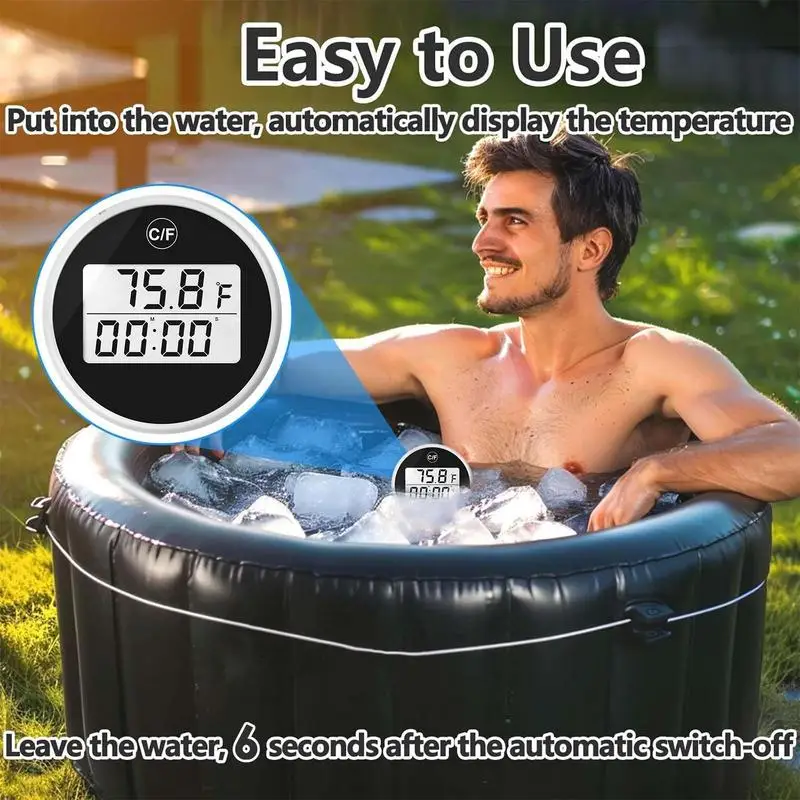 Water Bath Thermometer With Timer Small Floating Waterproof Ice Bath Thermometer With LED Display Waterproof Cold Plunge