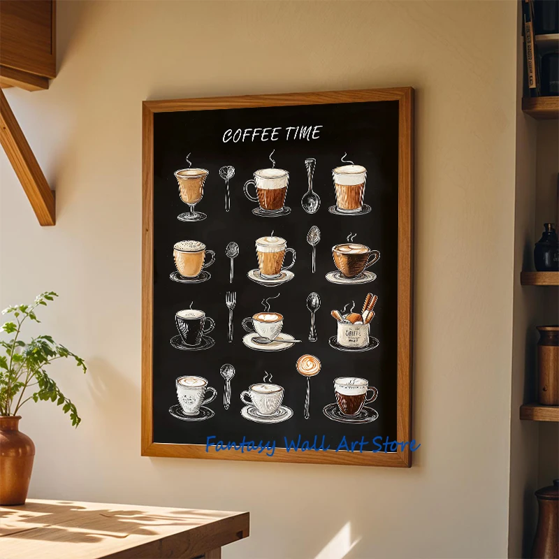 Tableware and Kitchenware Retro Kitchen Art Coffee Dessert Chart Poster Modern Kitchen Bakery Aesthetic Wall Decor Canvas Prints
