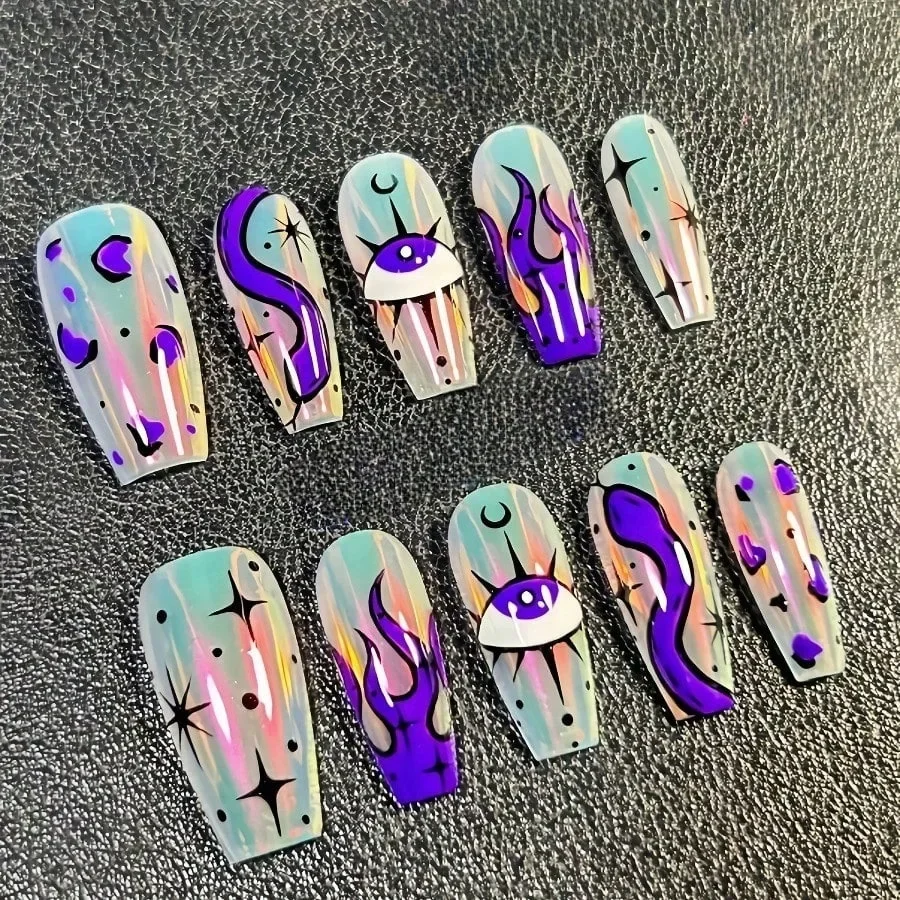 24Pcs Mid Ballet Eye Snake Nails, Edgy Reusable, Daily Party, Free Shipping