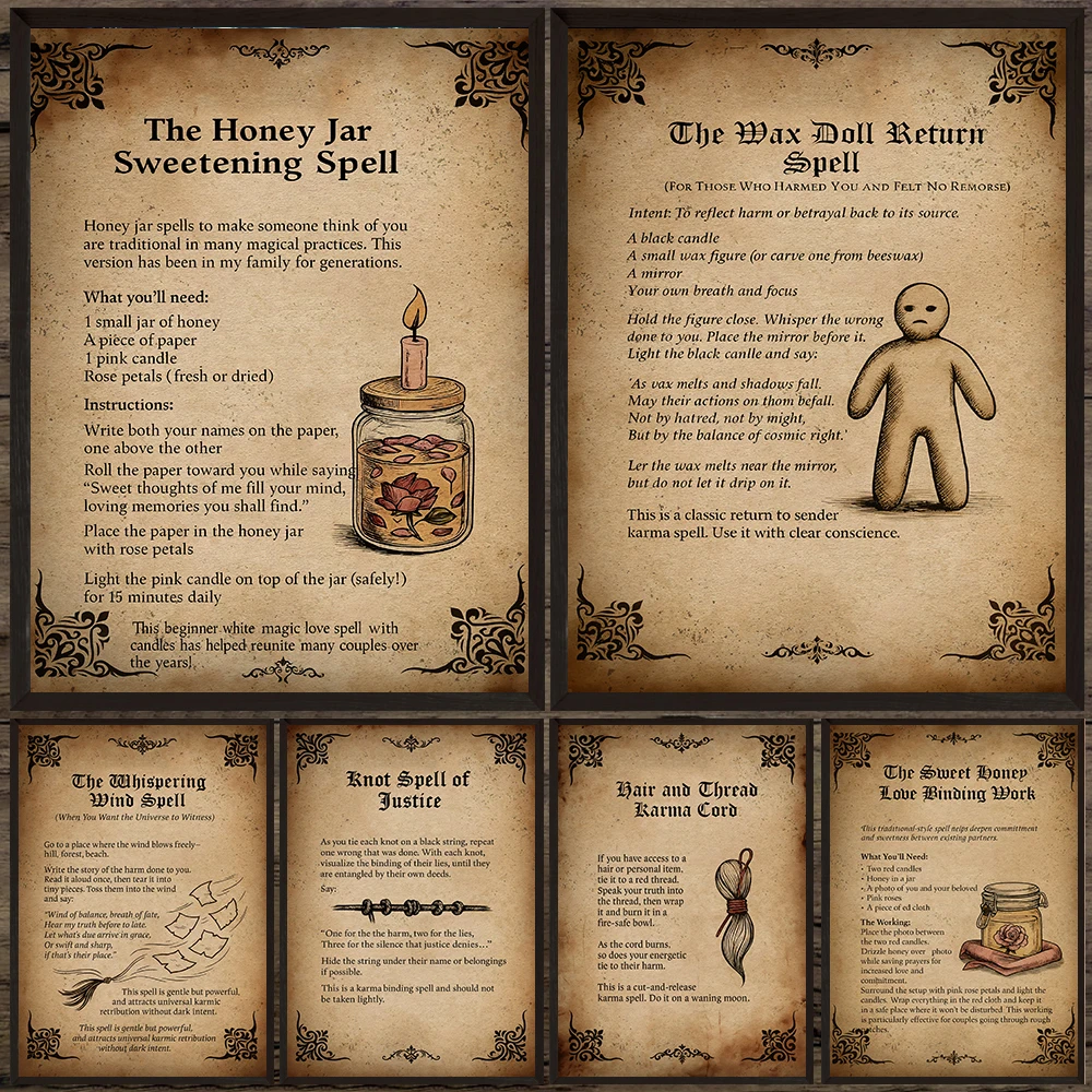 

Witchcraft Magic Spells Vintage Wall Art Canvas Painting,Pagan Dark Witch Decor Art Poster And Print,Gothic Dark Aesthetic Art