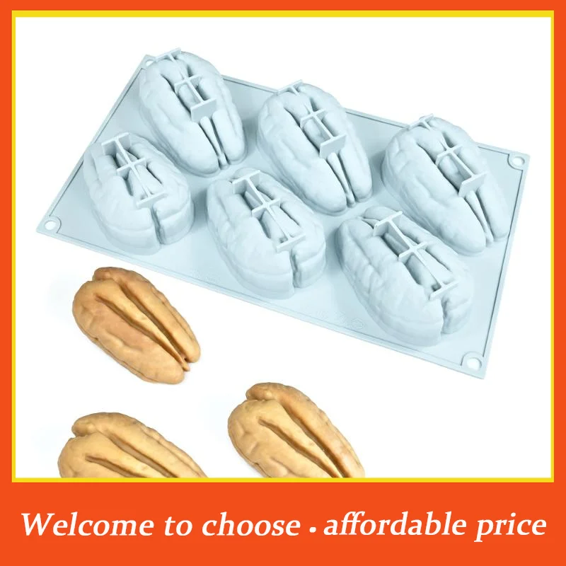 。New DIY Chocolate Ice Cream Mould Cake Decorating Tools 6Cavity Almond/Pistachio/Pecan/Coffee Bean Pudding Mousse Silicone Mold