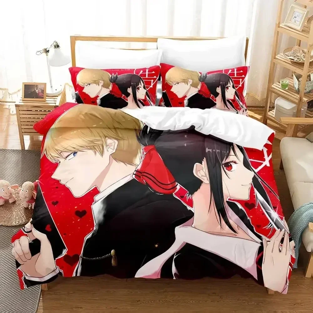 New Kaguya-sama Love is War Bedding Set Cartoon Anime three-piece set Adult Kid Bedroom Duvetcover Sets 3D Kawaii bed sheets