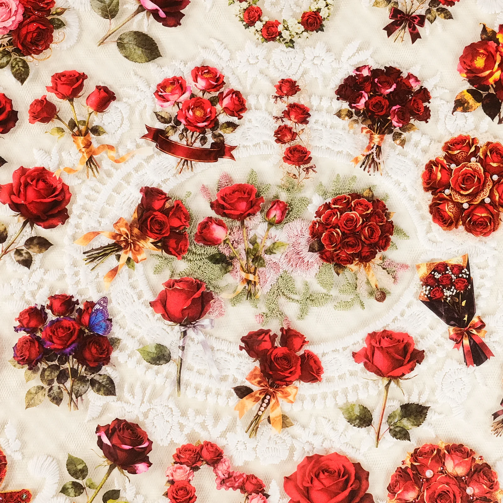 56PCS Retro Red Rose Transparent Graffiti Stickers Beautiful Flowers Cartoon Decal DIY Luggage  Phone Guitar Classic Kid Toys