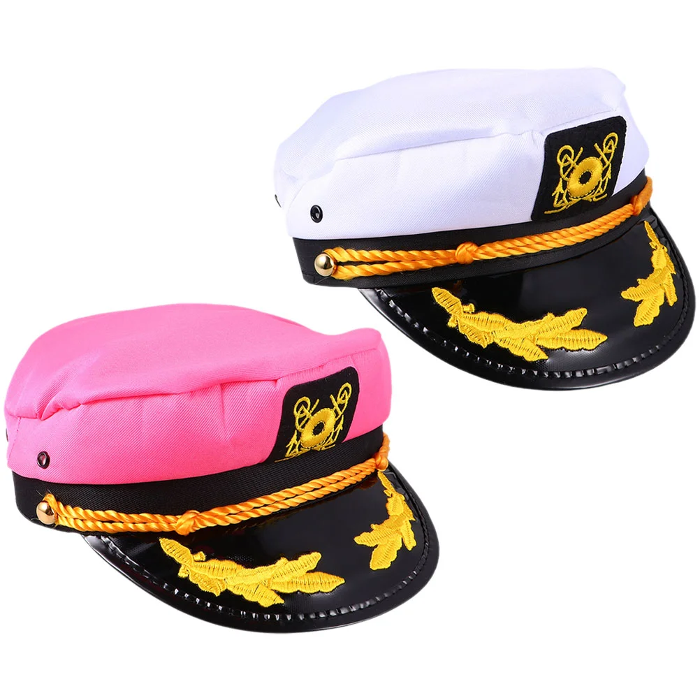 

2 Pcs Cosplay Captain Hat Party Sailor Pink Sailing Marine Hats for Women Polyester