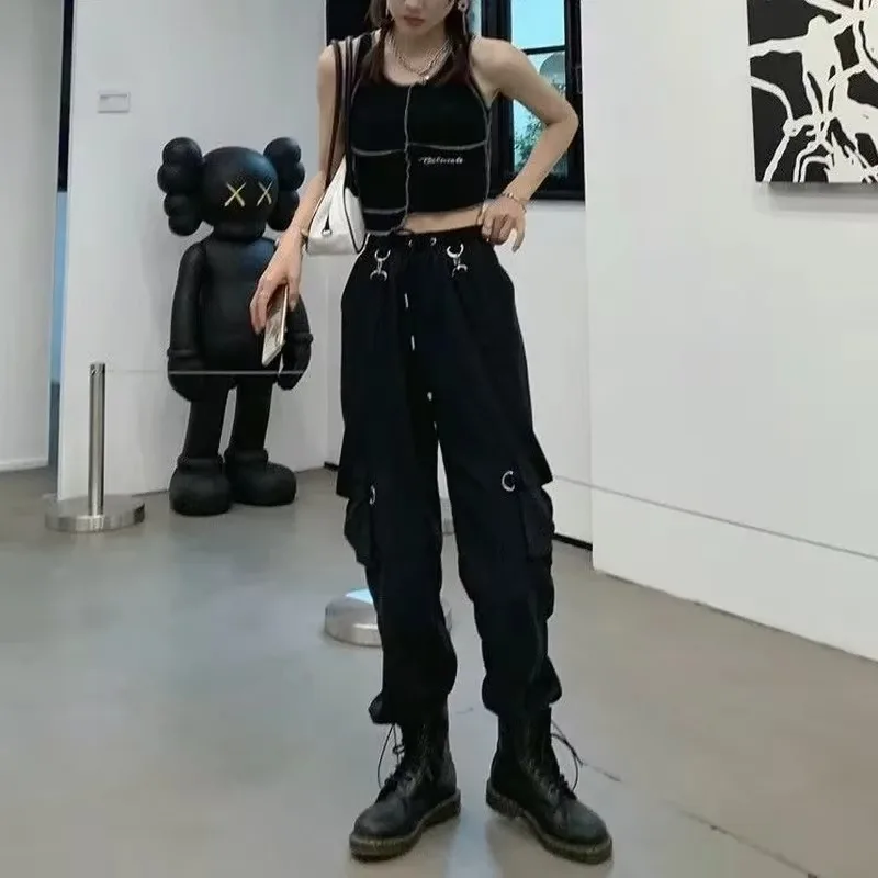 2025 New Harajuku Goth Jogging Cargo Pants Women Streetwear Black High Waist Solid Color Oversized Pants Casual Trousers Female