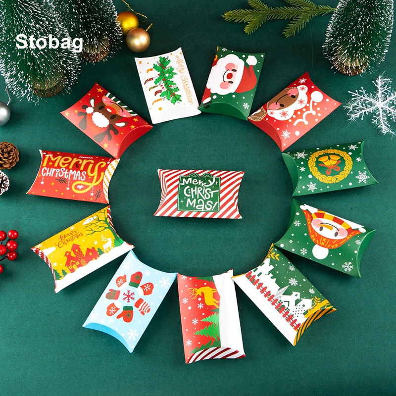 StoBag 12pcs Merry Christmas Kraft Box Small Decoration Candy Santa Claus Gift Kids Child Holiday Party Happy Favors New Year