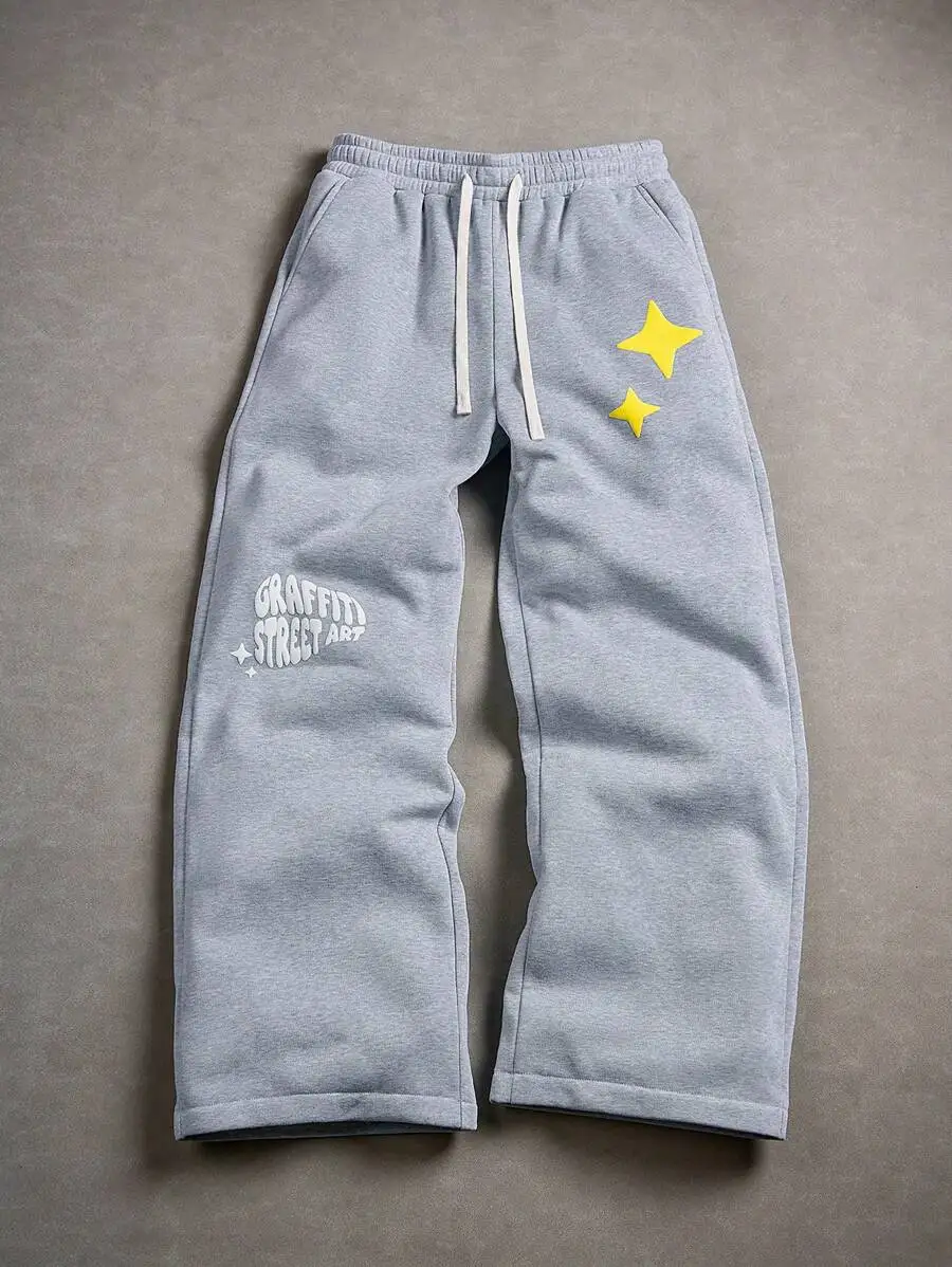 Men's Street, INS Matching High Street Hip Hop Foaming Print Loose Straight-Leg Sweatpants, Suitable For All Seasons Matching, Street Rock Skateboarding, Suitable For Various Gatherings And Daily Matching, Shooting Artifact, Boyfriend Husband Gift, Street