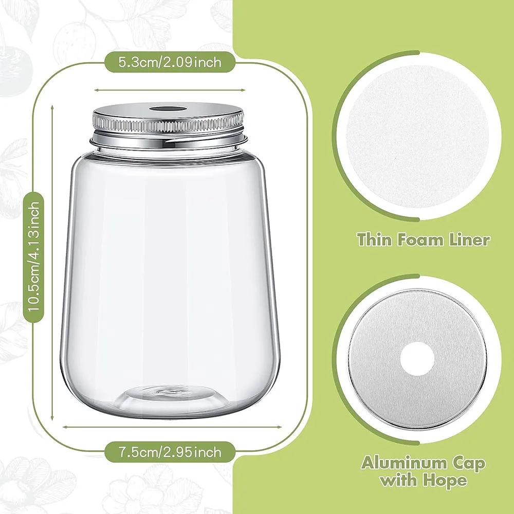 Plastic Mason Jars with Lids and Straws,Plastic Juice Bottles,Drink Containers with Aluminum Caps,Clear Beverage Container,24Pcs