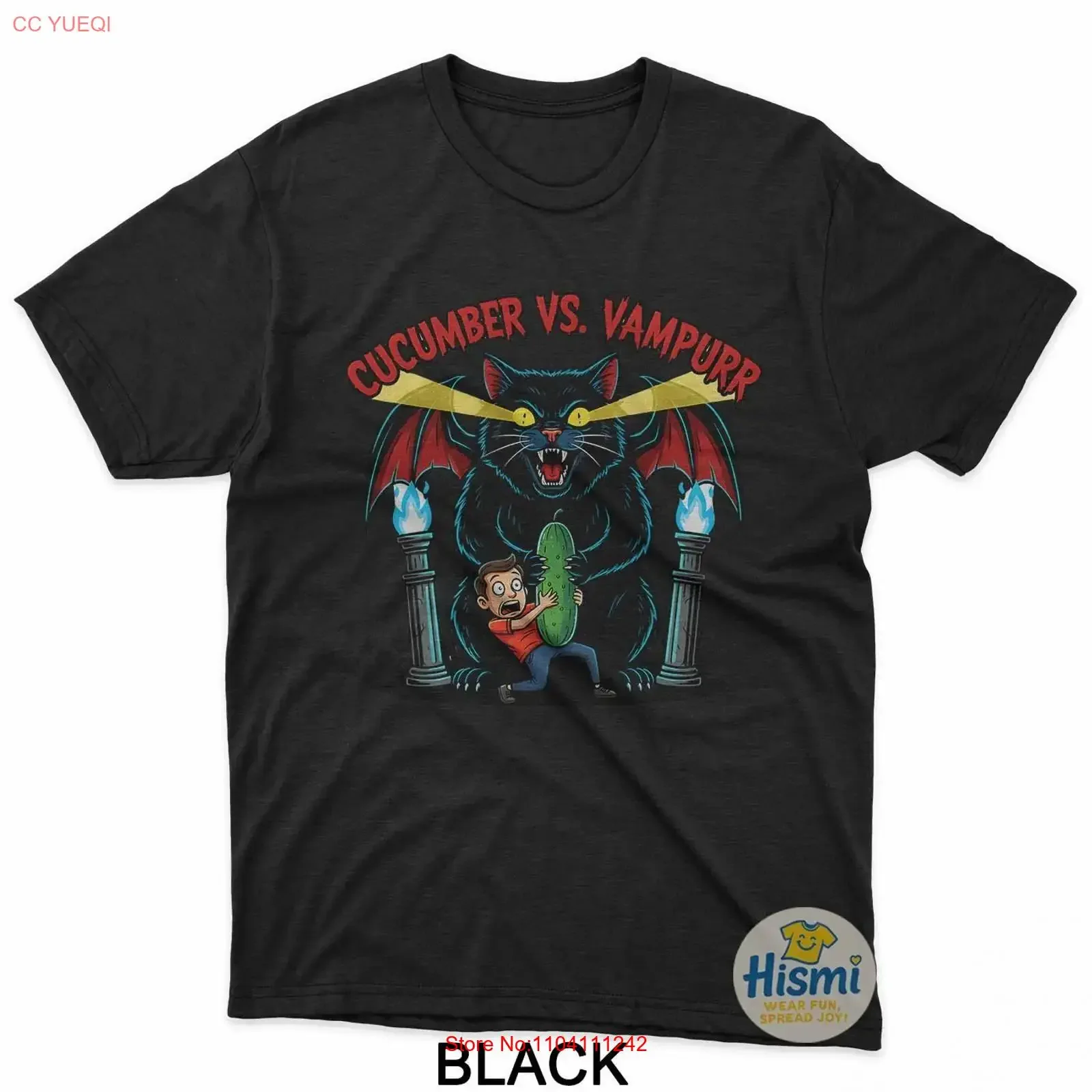 Cucumber Vs Vampurr Cat Monster Pop Culture T Shirt vintage Washed Breathable streetwear fashion Versatile