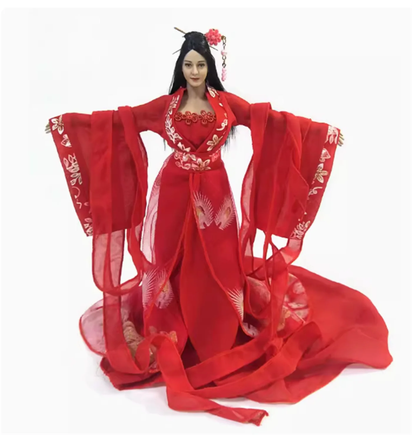 Gaun Merah Klasik Skala 1/6 Pakaian Hanfu Wanita Cina Rok Kuno Model Pakaian Cocok untuk Figur Aksi Tentara 12 inci
