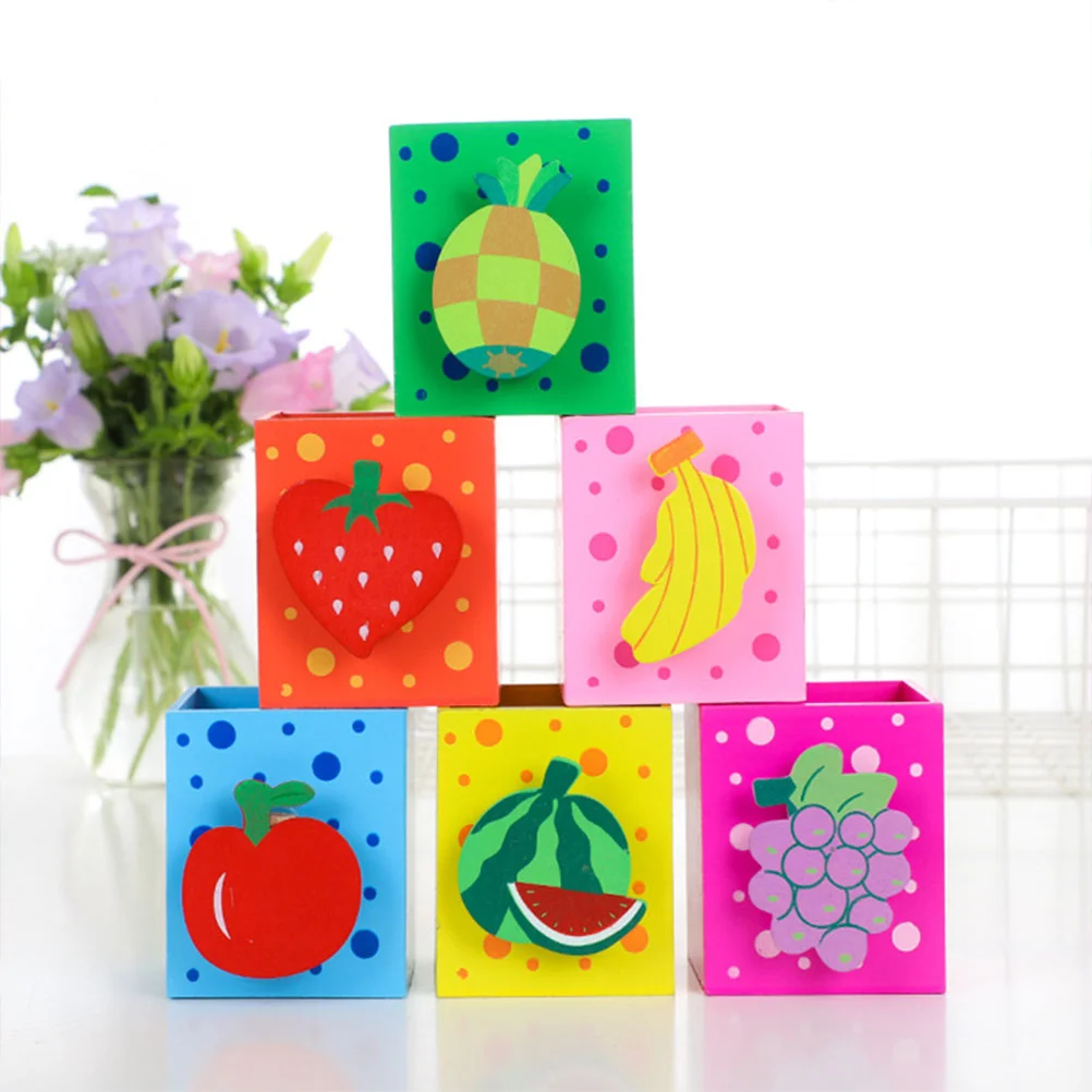 6pcs Creative Fruit Design Pencil Cups Wooden Pen Container Pencil Holder Colorful Container Decoration Desk Organizer(Random St