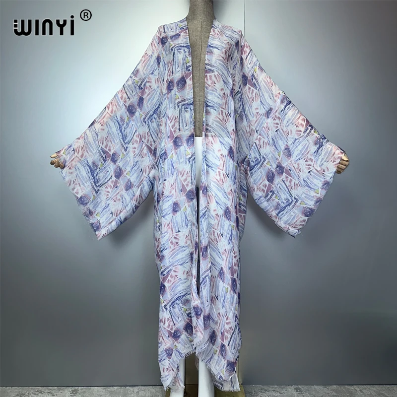 WINYI ボヘミアンプリント着物カーディガン レディースコート ルーズロングコート ホリデービーチカバーアップ パーティードレス 高級ドバイアバヤマキシドレス