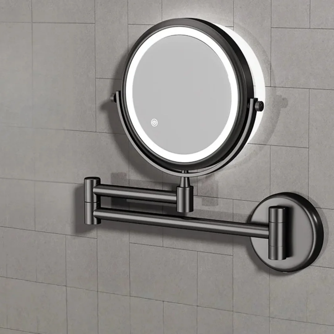 Wall mount Folding Brass Cosmetic Mirror 3X:1X magnifying Gray Dressing Mirror 6/ 8 Inch Makeup Mirror Black Mirror For Restroom