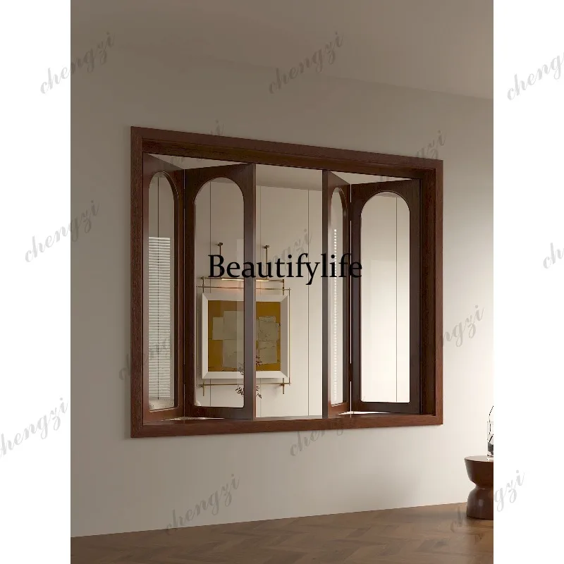 H134 solid wood paint four folding windows log indoor open kitchen glass window customization