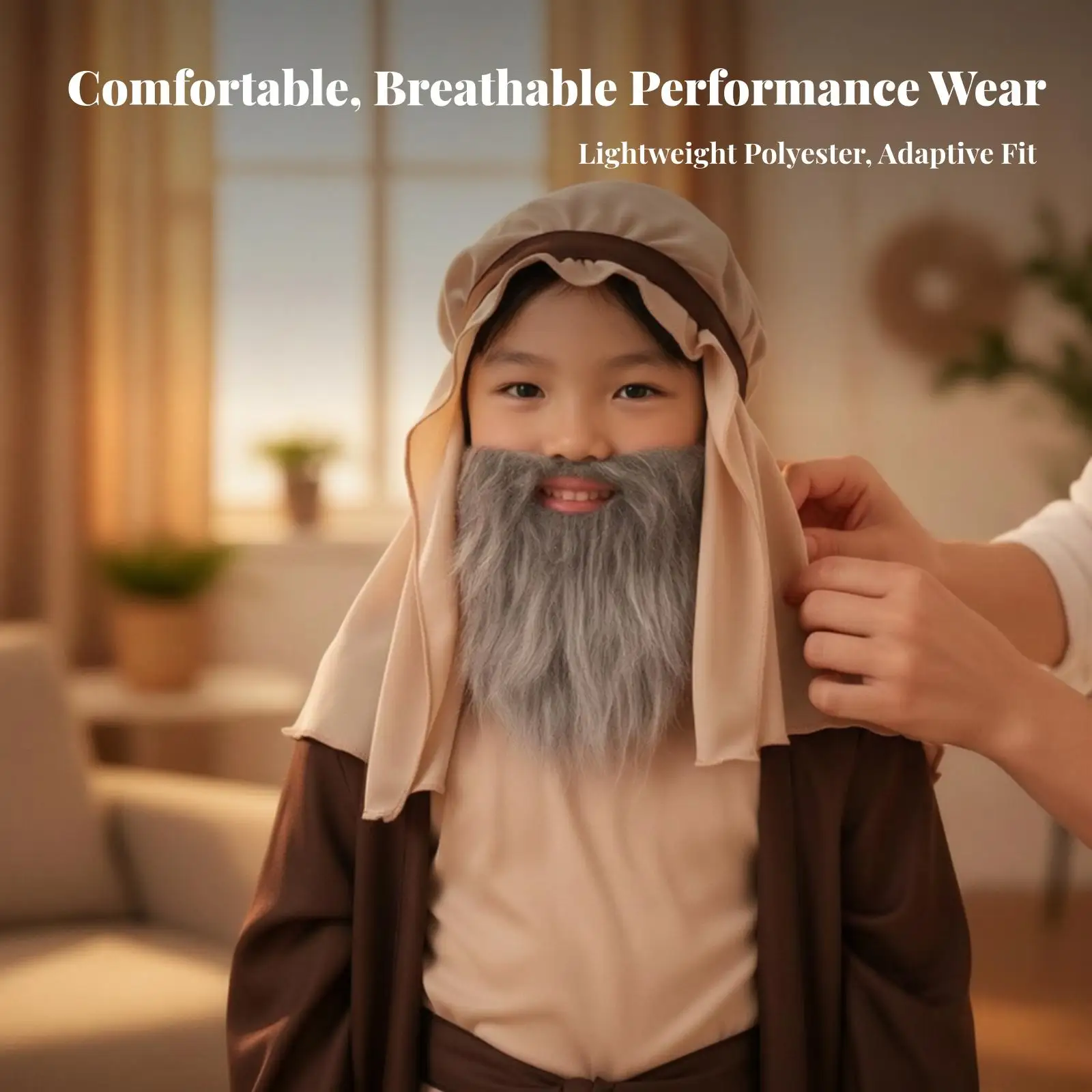 Adult Sized Men Costume Brown Beige Robe with Beard for Nativity Display Church Event or Costume Party