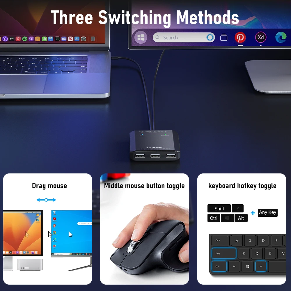 Imagem -06 - Lemorle-usb a Switch Kvm Switch sem Botão Switcher para pc Teclado Mouse Impressora Pcs Compartilhamento de Dispositivos