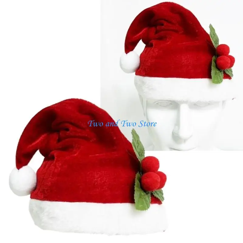 

HX6F Christmas Hat Soft Plush Velet Santa Hat For Adults Kids Decoration Photo Props