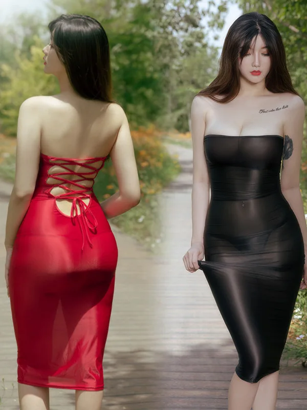 Sexy Solid Temptation Tight Mature Charm Elegant Gentle Lacing Long With Small Chest Showing Pure Sexual Interest Dress BXV5