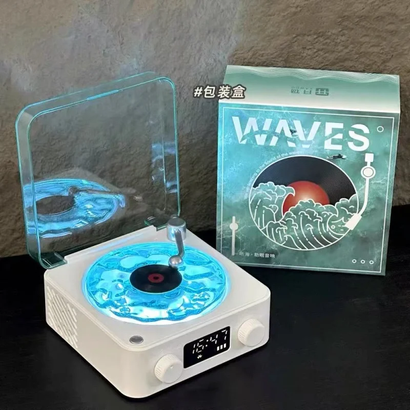 

White Noise Retro Turntable Speaker Waves Vinyl Player Bluetooth Speaker Sleep Aid with RGB Light Support TF Card AUX Music Box