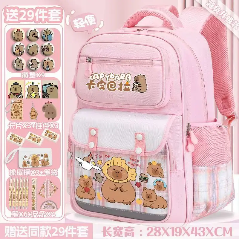 

The new MINISO large-capacity ridge protection waterproof night reflective strip cute Capibara student school bag Girl schoolbag