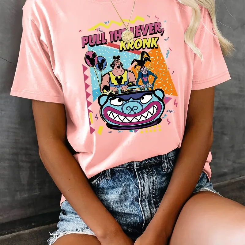 디즈니 레트로 90년대 크론크와 이즈마 풀로드 패턴 여성 티셔츠 여름 신작 남성 및 여성 캐주얼 패션 스트리트웨어