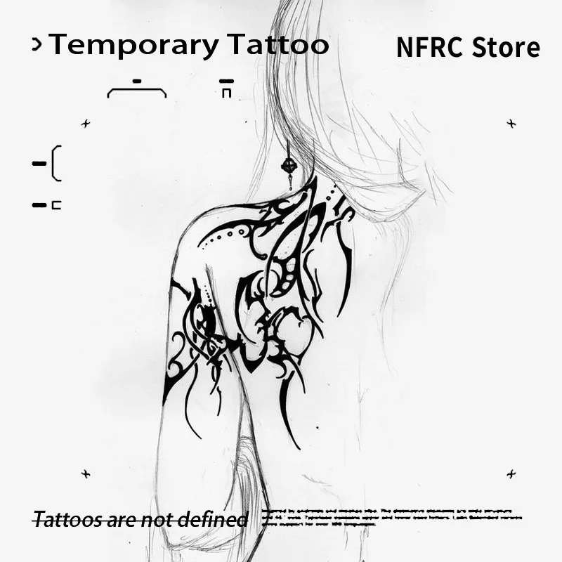Tribal Shoulder Full‑Sleeve Temporary Tattoos Herbal Juice Fake Tattoo Black Abstract Gothic Sketch Waterproof Body Sticker Gift