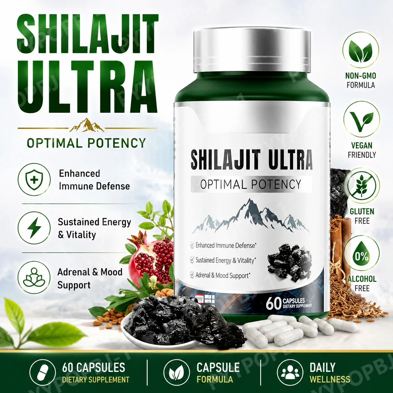 Herbal Wellness Formula - 풀빅산 함유 허벌 실라짓 캡슐, 천연