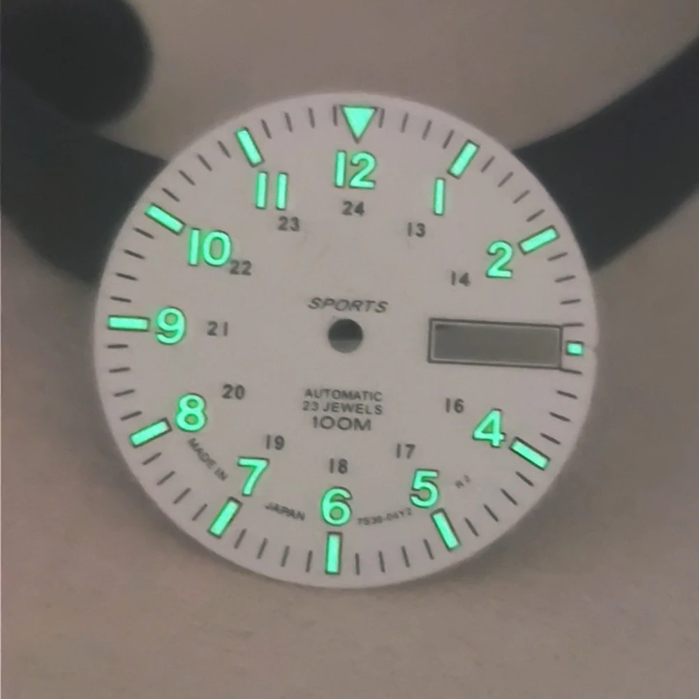 28.5mm/1.11in Super Lumin Dial for NH36A Movement C3 Green Luminous Watch Face Dial Plate Replacement Black/White Watch Parts