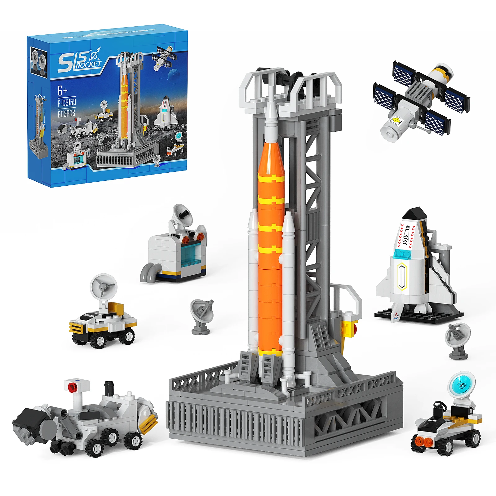 

MOC Space Launch SLS Artemis Rocket Building Blocks Set American Lunar Vehicle Bricks DIY Space Launch Toy for Children Gift