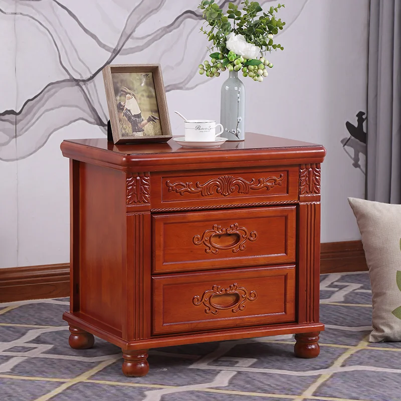 

solid wood bedside table with drawers antique carved home with lock bedroom bedside storage cabinet free installation