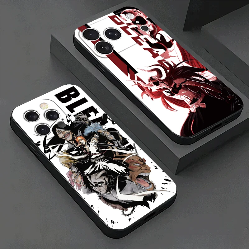 Мягкий чехол для iPhone 17 16 Pro Max 15 с дизайном аниме Bleach, для моделей 16E 17E 14 Plus 13 Mini 12 XS 7 SE 8 Air, черный защитный чехол-накладка