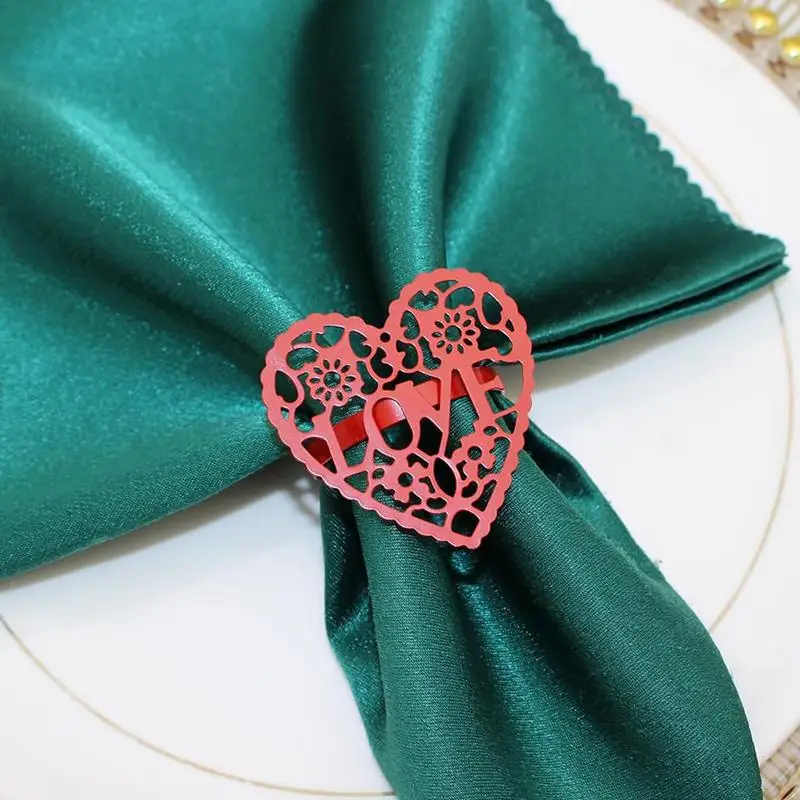 Artificial Rose Flower Napkin Ring Buckle Tissue Ring Holders Heart Shape Napkin Rings 6pcs Napkin Holder Wedding Valentine Day