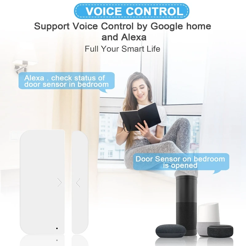 Tuya Wifi مفتاح مستشعر الباب الذكي مقبض نافذة إنذار دعم التحكم الصوتي بواسطة Google Home و Alexa