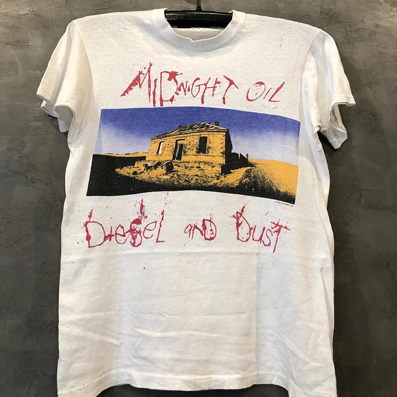 Midnight Oil Rock Band Graffiti Letter Dot Short Sleeve Hip Hop Men's T-Shirt Versatile Cotton Youthful Print Summer Top