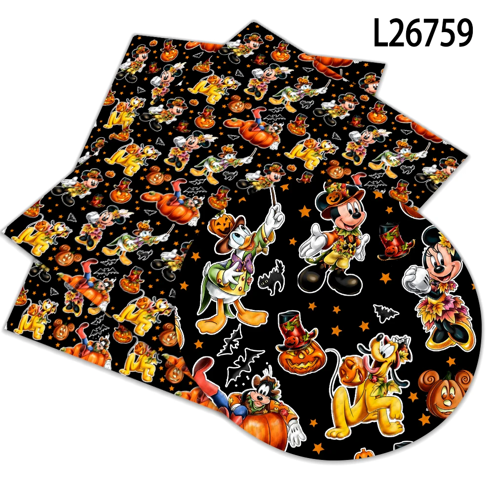 Disney Mickey Halloween Cartoon Print Kunstleer Diy Oorbel Haar Strik Tas Handwerk Faux Leer 22X30Cm