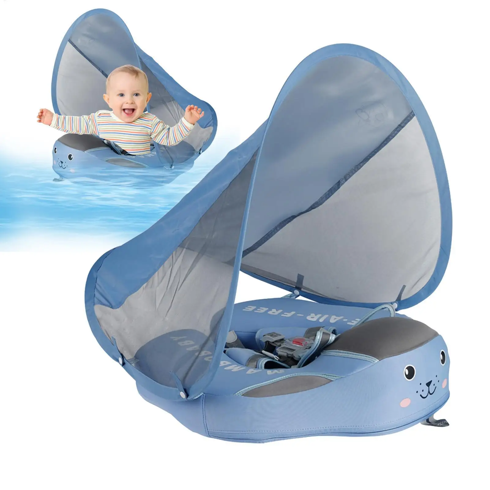 

NEW Baby Float With Sunshade Canopy And Crotch Strap Inflatable-free Safe Core Swimming Pool Accessories Bathroom Water Toy