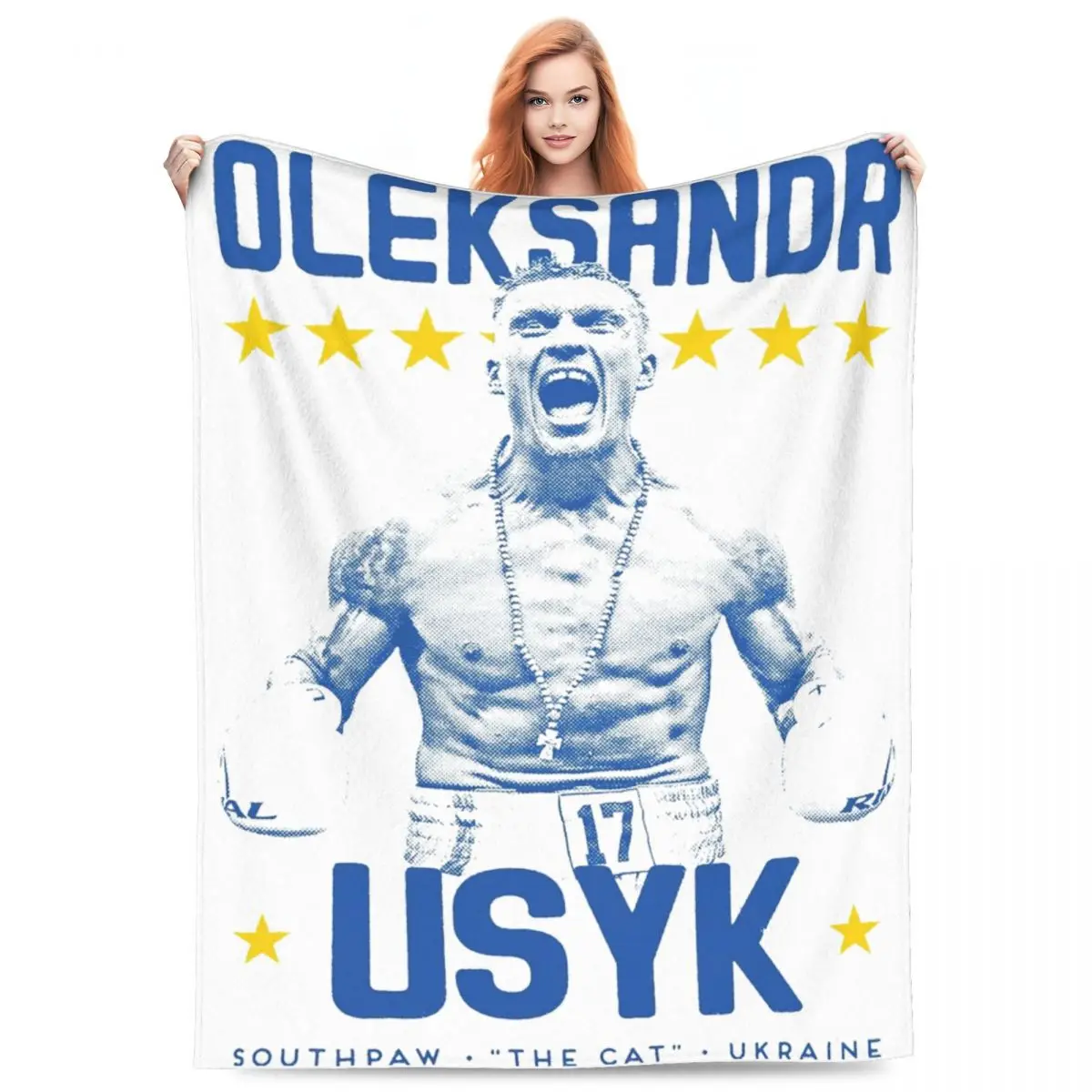 Comfort Oleksandr Usyk Vintage Boxing Poster Blanket Bedding Decorative Ukraine Boxer Blanket Ultra-Soft Flannel for Bedroom