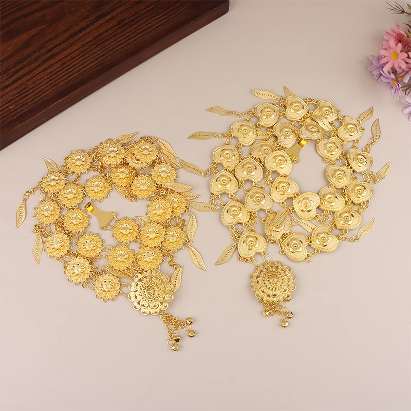 Ethnic Style Women Body Accessory Golden Leaves Tassel Statement Body Jewelry Belly Chains Ornament Indian Afghan Style