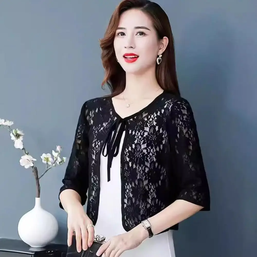 Short Outer Wear Multicolor Lace Shawl Breathable Short Tulle Shawl Sun Protection Clothing Women