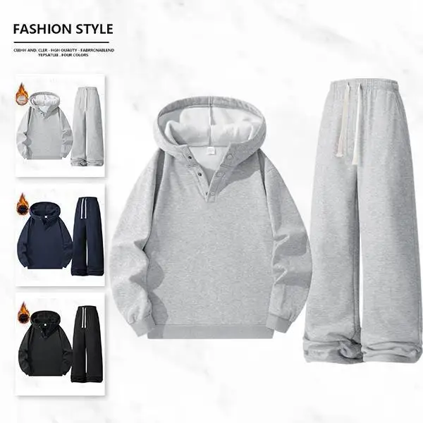 

Fleece Lined Hoodie And Pants Set Long Sleeve Spring Season Short Pants Casual Sportswear Men's Ensemble Comfortable Fit
