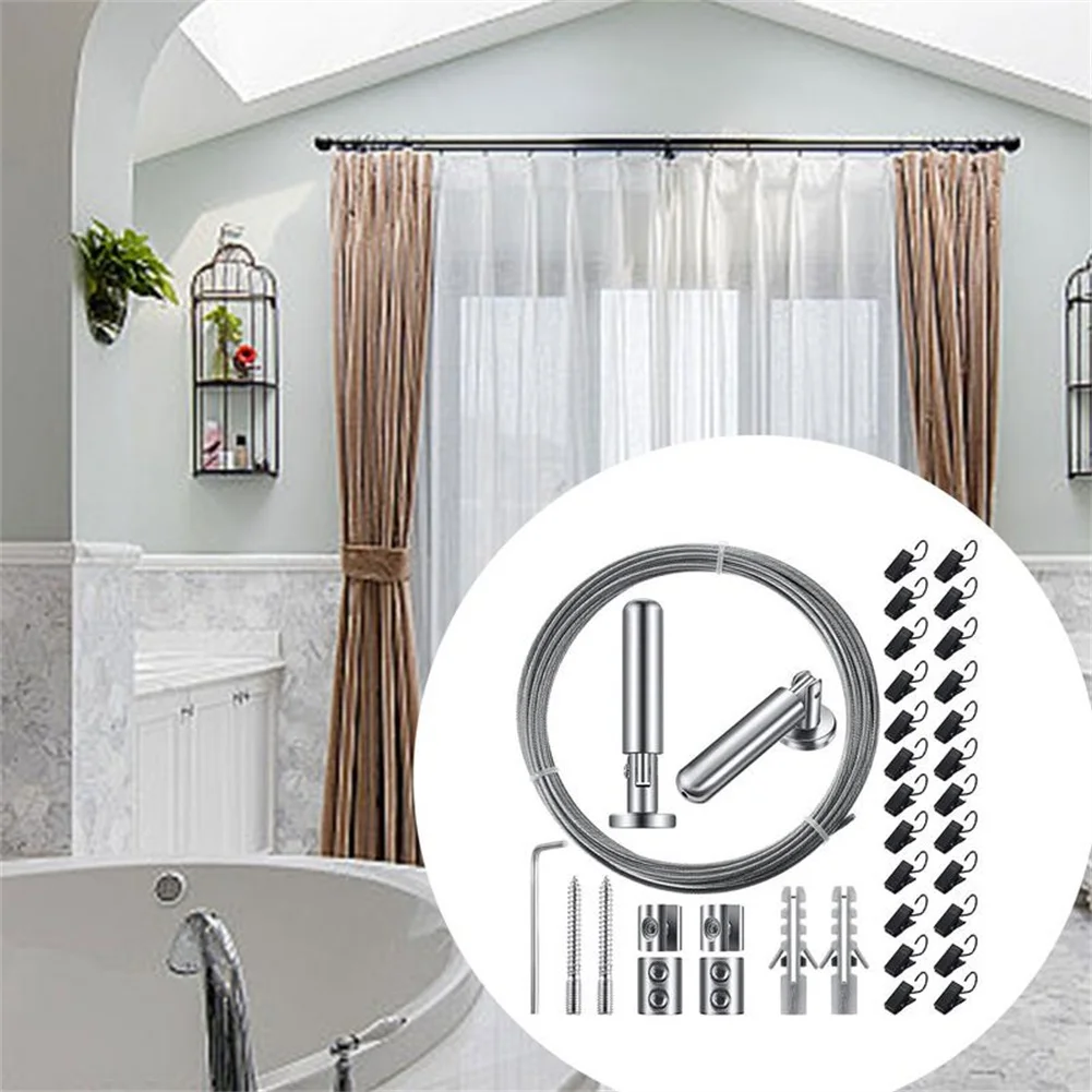 For contemporary Steel Wire Rope Set 5m with 24 Black Clips for Minimalist Curtain Installation in Living Spaces